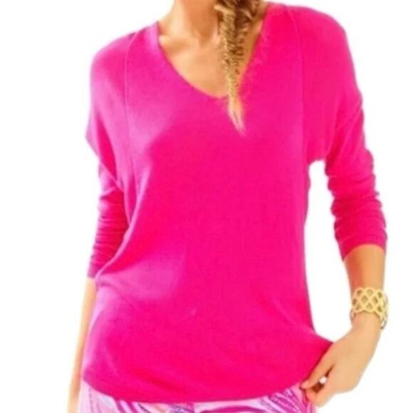 Lilly Pulitzer Sweaters - Lilly Pulitzer Stasia Hot Pink V-Neck Lightweight Sweater Women Small